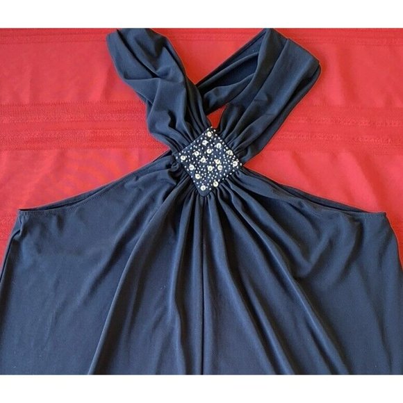 COPY - Lane Bryant Halter Top Blouse 18 Black Sequin Beaded Pleated Neck Tie Si… - Picture 2 of 8